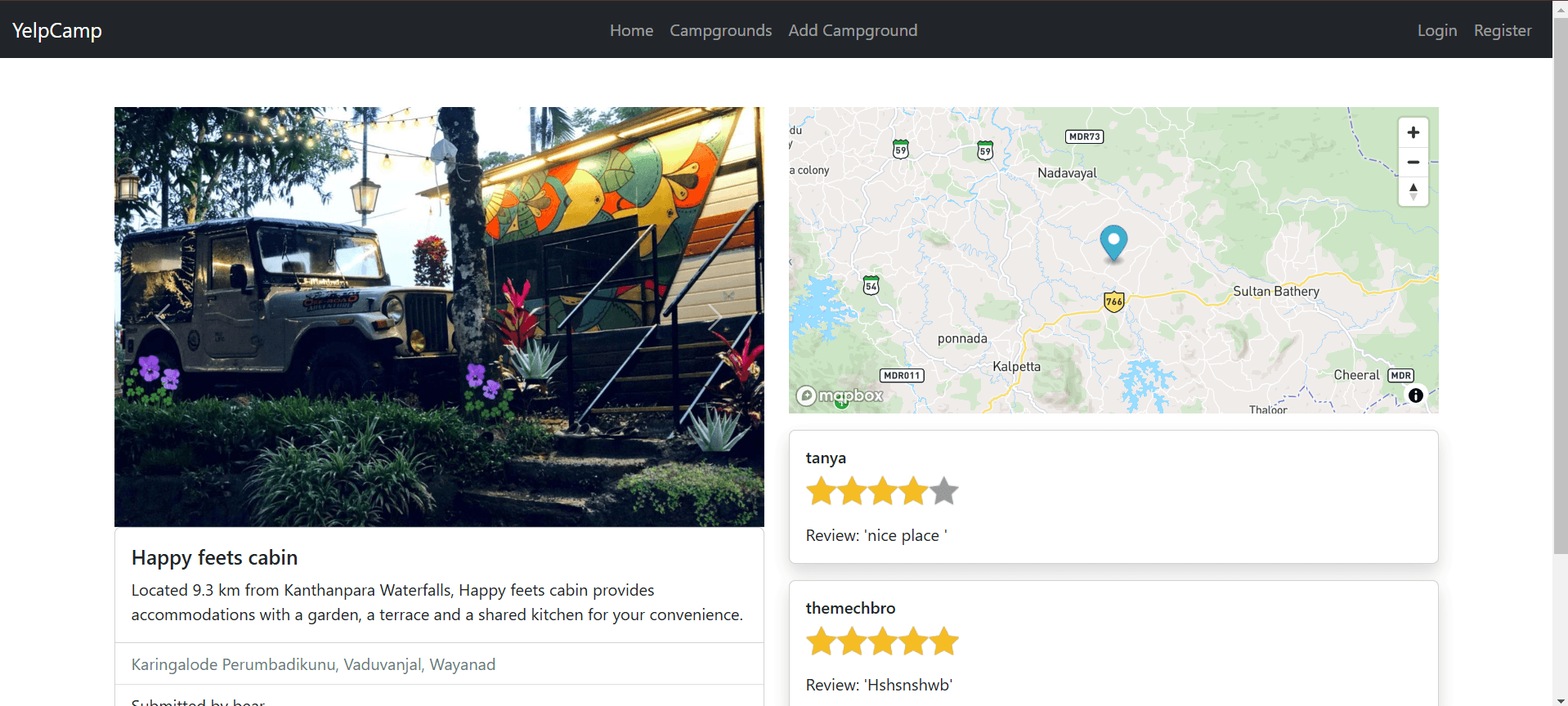 Preview of YelpCamp app with map and campsite cards.